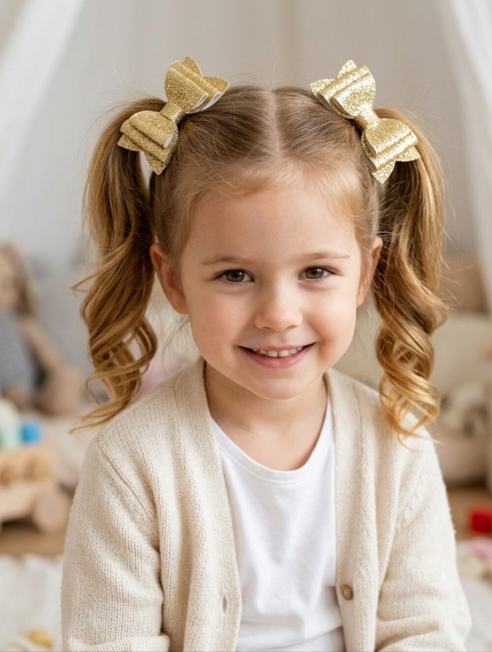 Gold Glitter Bow Hair Clips for Kids - Sparkling Twin Set🎀✨